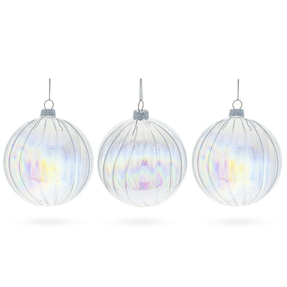 Set of 3 Iridescent Clear Glass Ball Christmas Ornaments 3.6 Inches