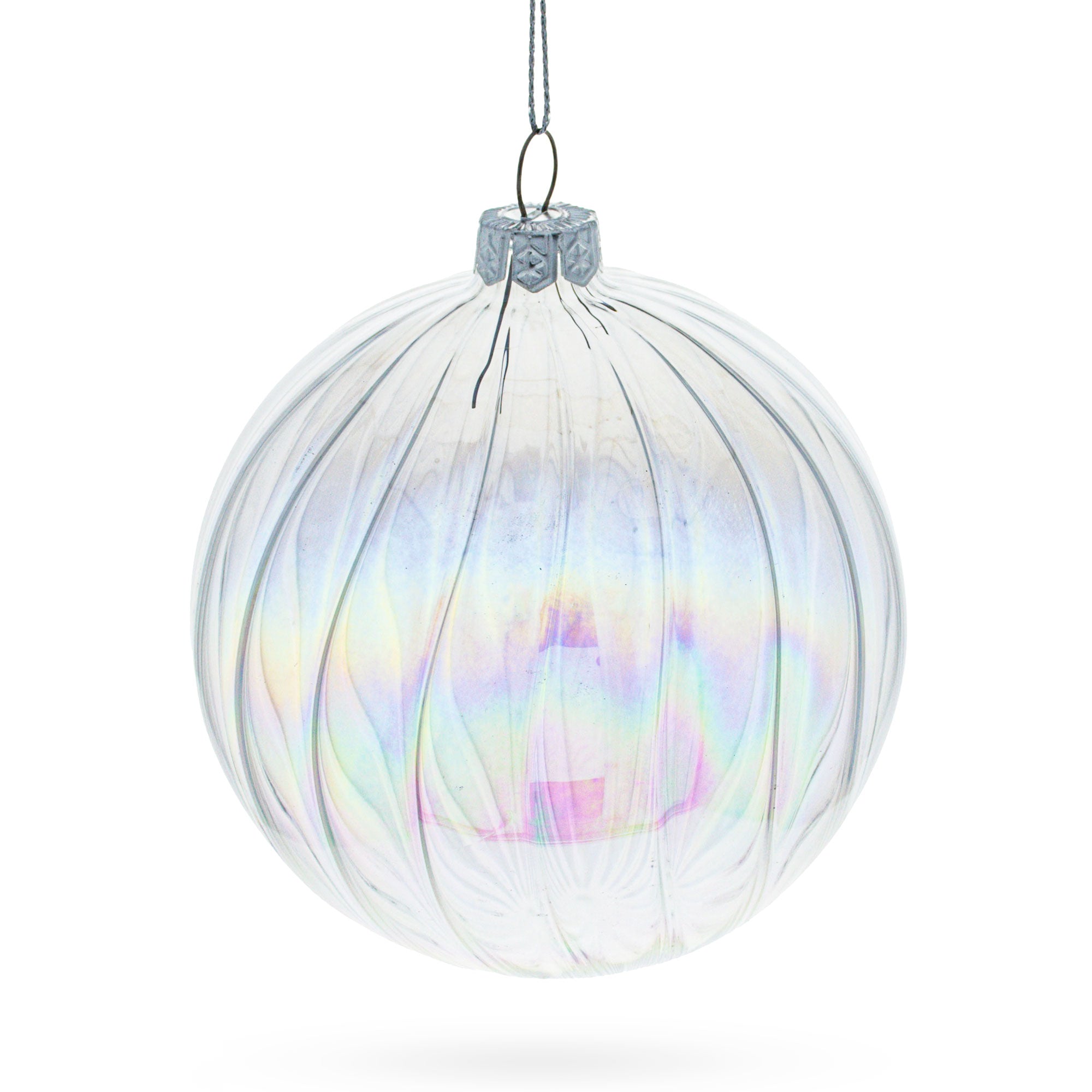 Set of 3 Iridescent Clear Glass Ball Christmas Ornaments 3.6 Inches