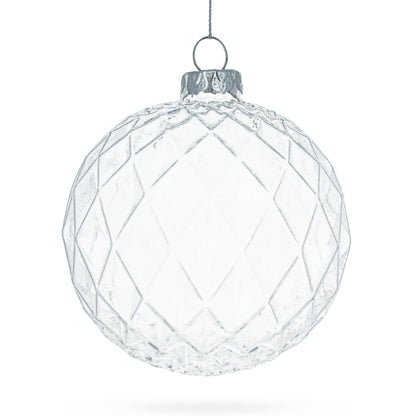 Set of 3 Ribbed Clear Glass Ball Christmas Ornaments 3.5 Inches