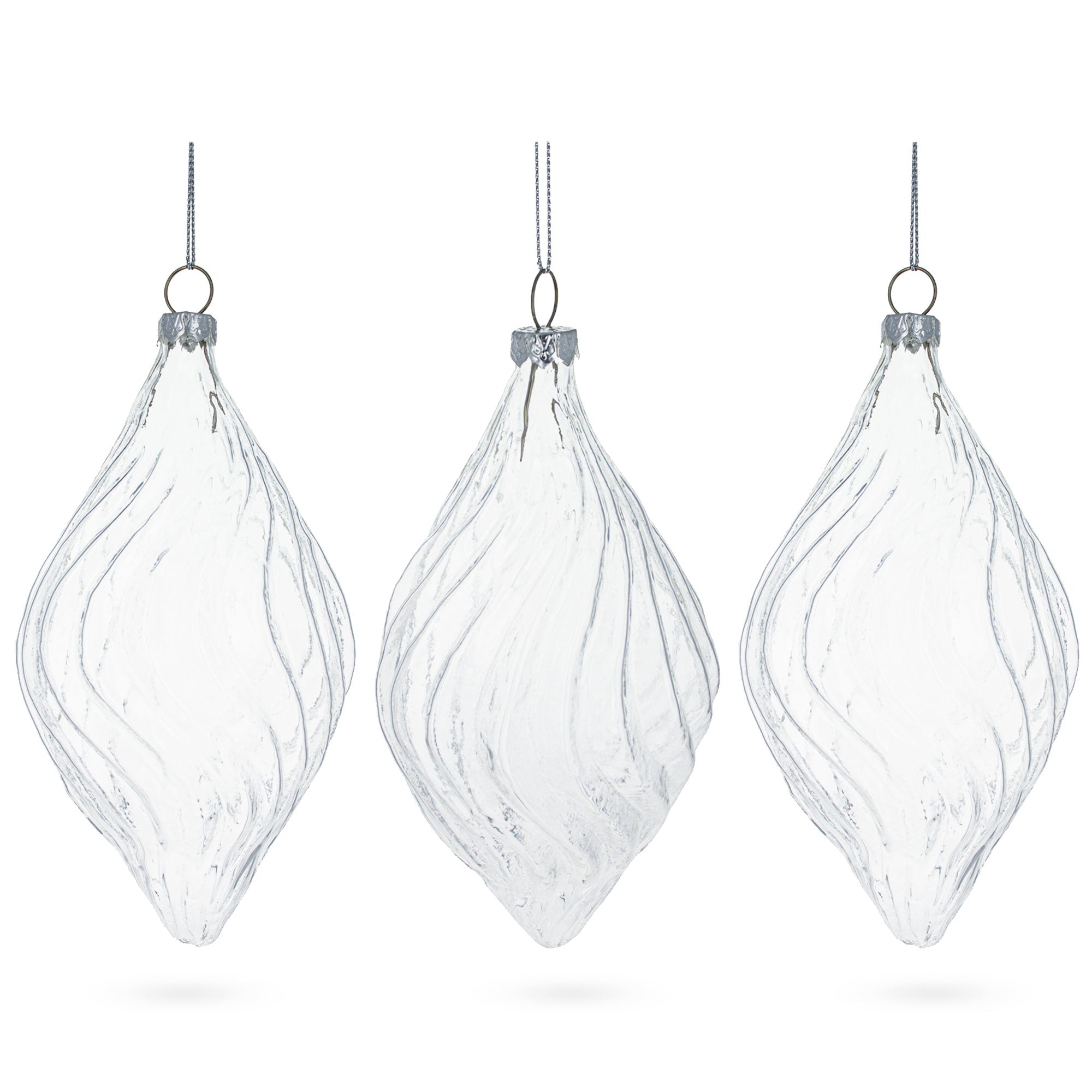 Set of 3 Clear Glass Swirl Christmas Ornaments 5.8 Inches
