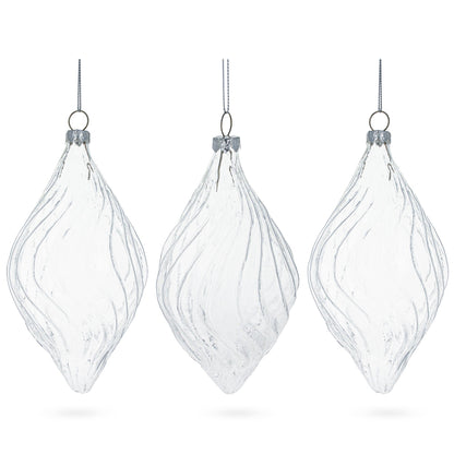 Set of 3 Clear Glass Swirl Christmas Ornaments 5.8 Inches