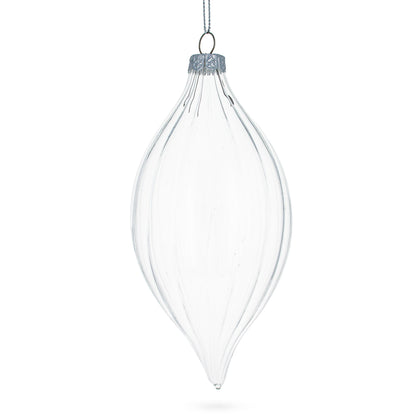 Set of 3 Striped Rhombus Finial Clear Glass Ornament 5.8 Inches