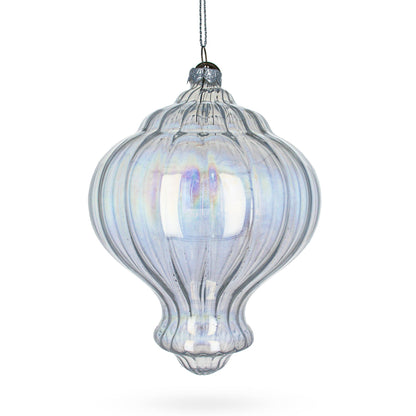 Lantern Shape Finial Clear Iridescent Glass Christmas Ornament 5.3 Inches
