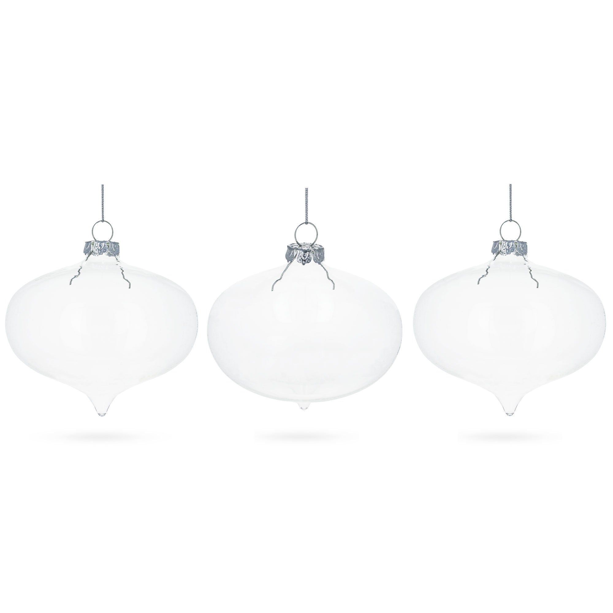 Set of 3 Onion Shape Clear Glass Christmas Ornament 4.15 Inches (105 mm)