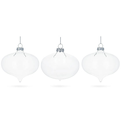Set of 3 Onion Shape Clear Glass Christmas Ornament 4.15 Inches (105 mm)