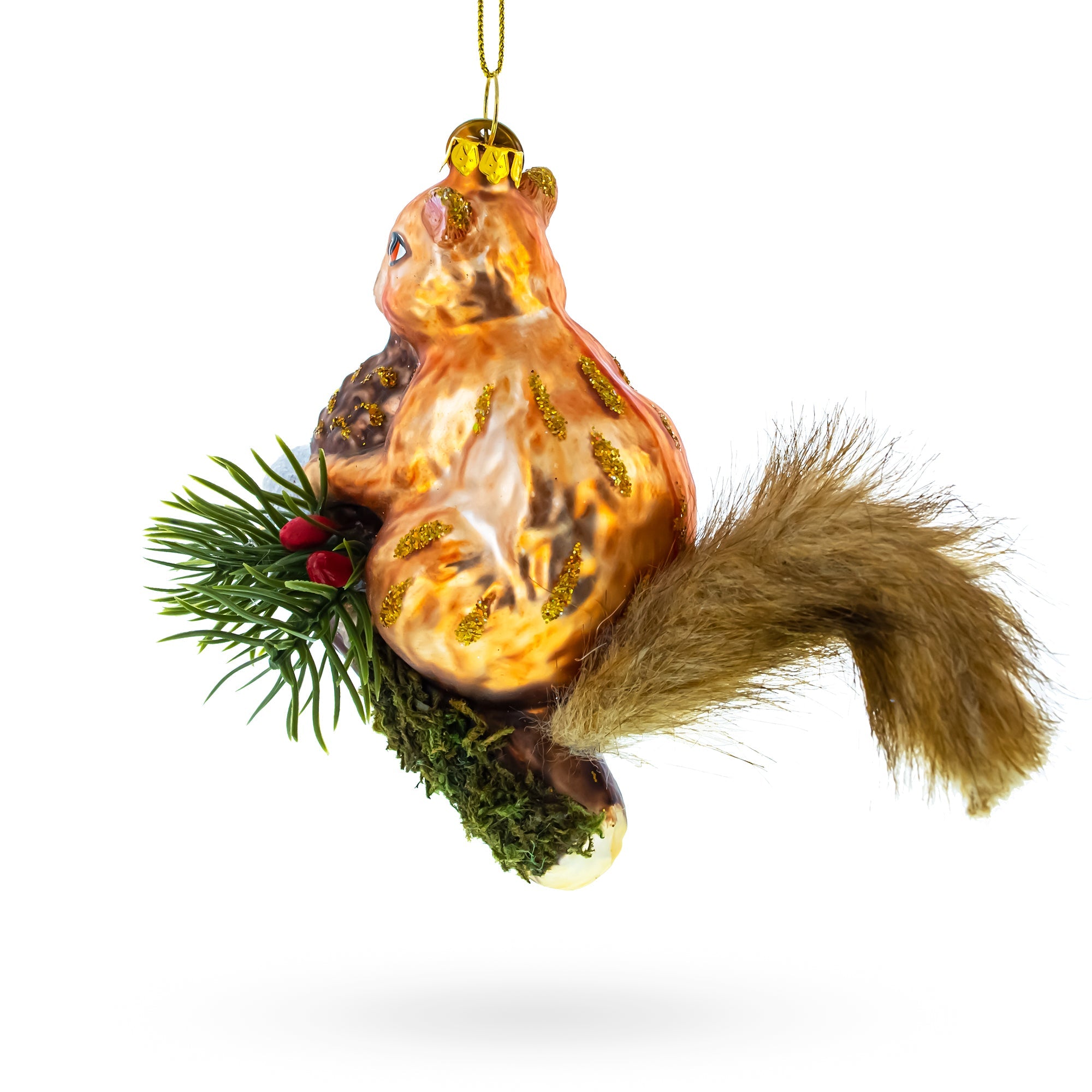 Squirrel on a Branch Glass Christmas Ornament BestPysanky