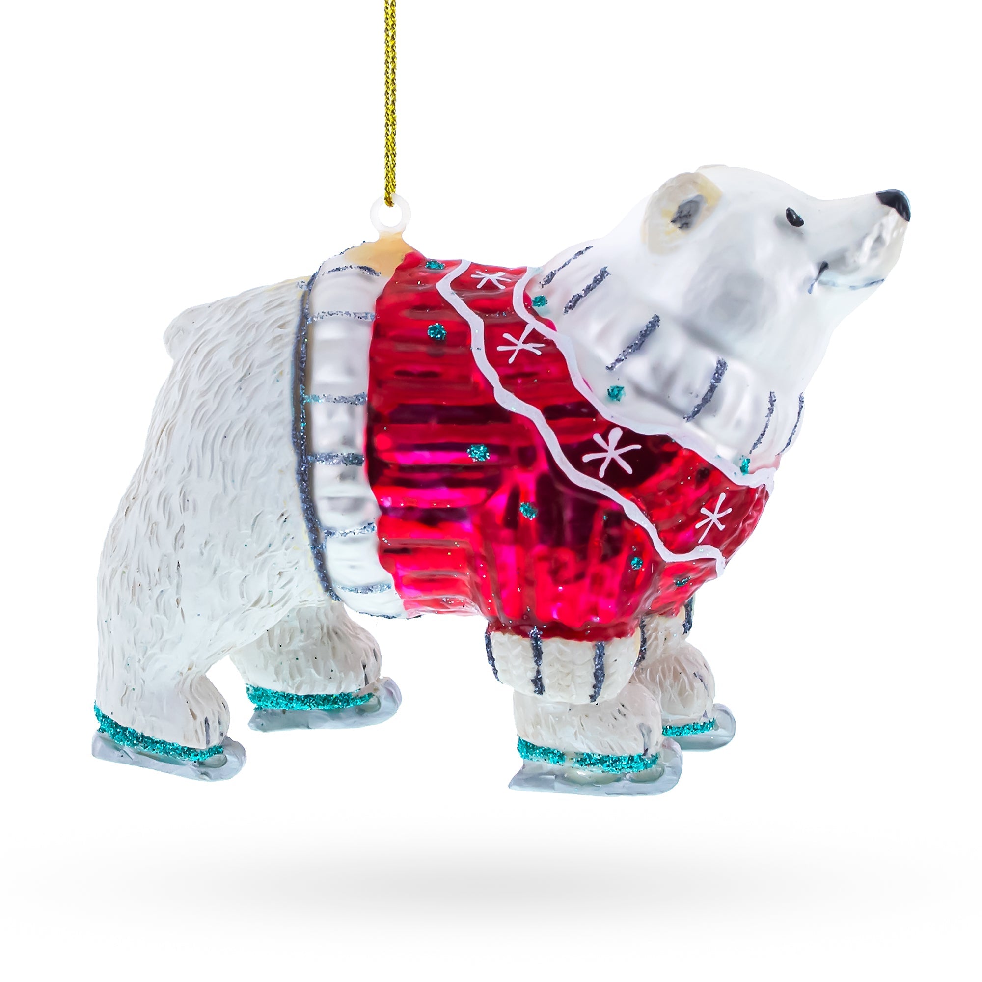 Polar Bear Wearing a Festive Sweater Glass Christmas Ornament