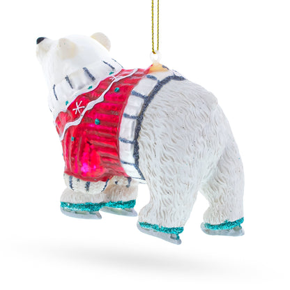 Polar Bear Wearing a Festive Sweater Glass Christmas Ornament