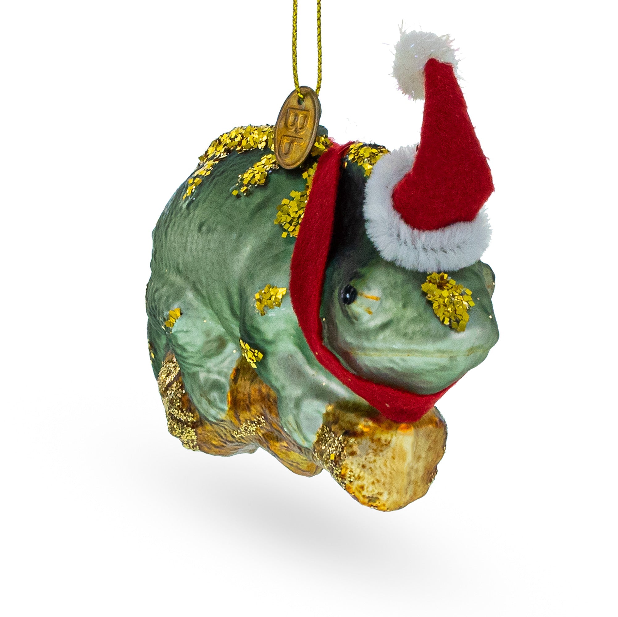 Chameleon in Santa Hat Glass Christmas Ornament