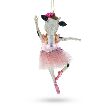 Ballerina Cow in Tutu Dancing Glass Christmas Ornament