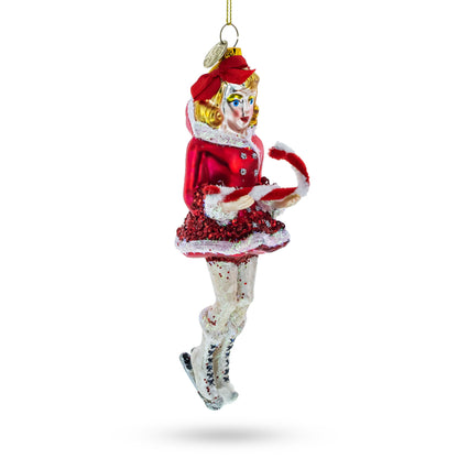 Ice Skater Girl with Candy Cane Glass Christmas Ornament