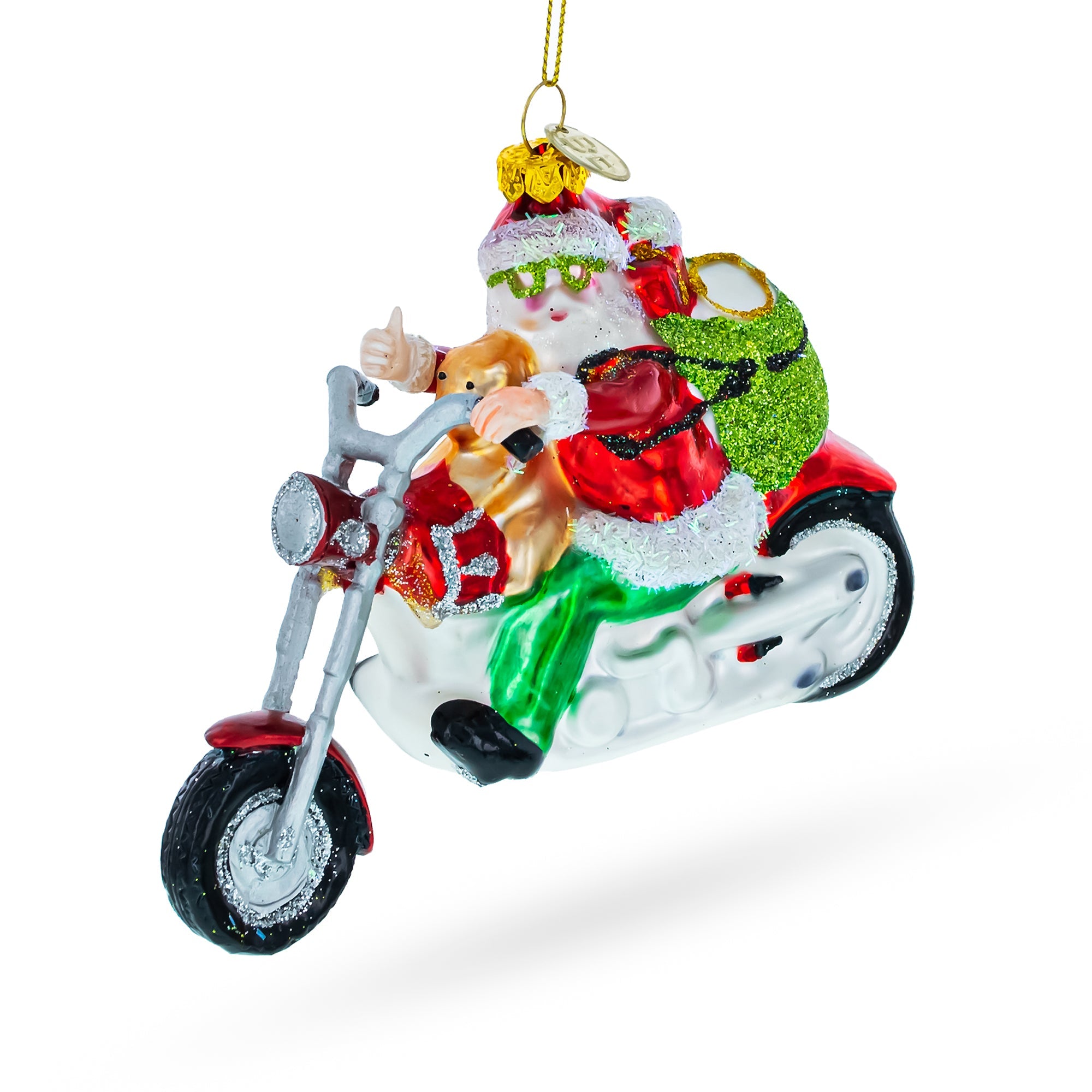 Biker Santa on Red Motorcycle Glass Christmas Ornament BestPysanky