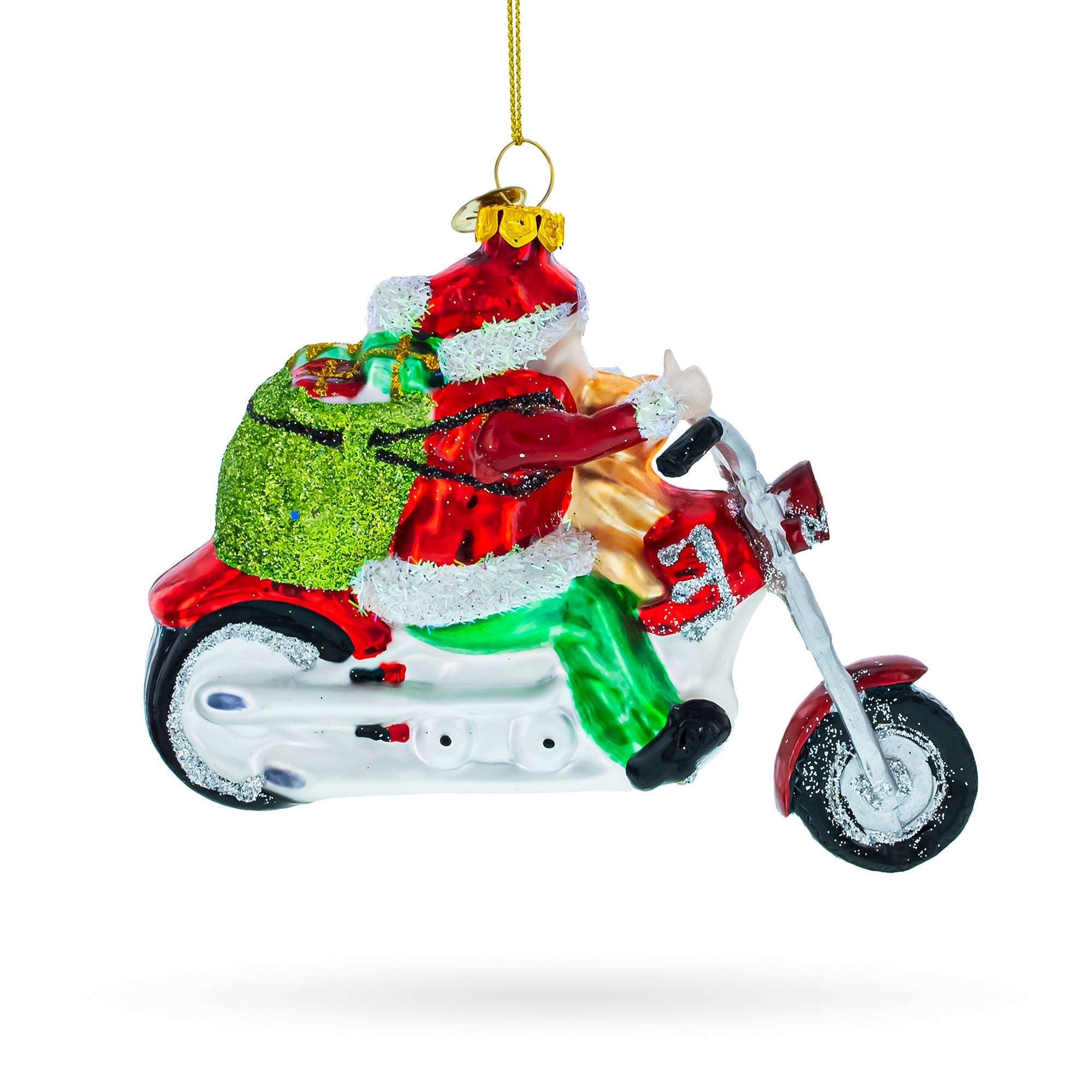 Biker Santa on Red Motorcycle Glass Christmas Ornament BestPysanky