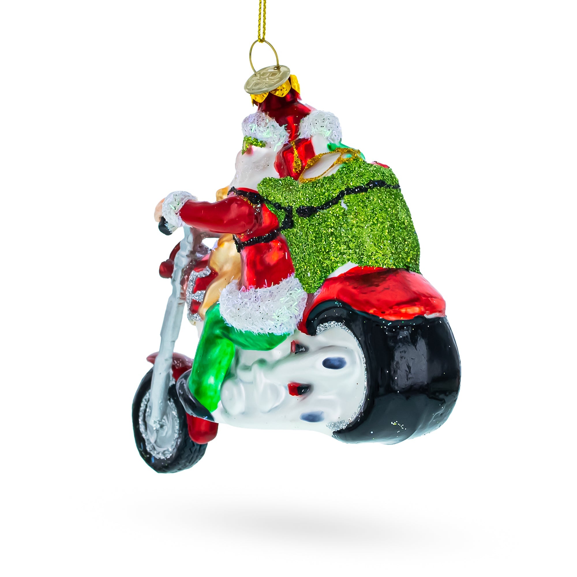 Biker Santa on Red Motorcycle Glass Christmas Ornament BestPysanky