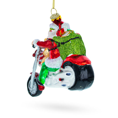 Biker Santa on Red Motorcycle Glass Christmas Ornament BestPysanky