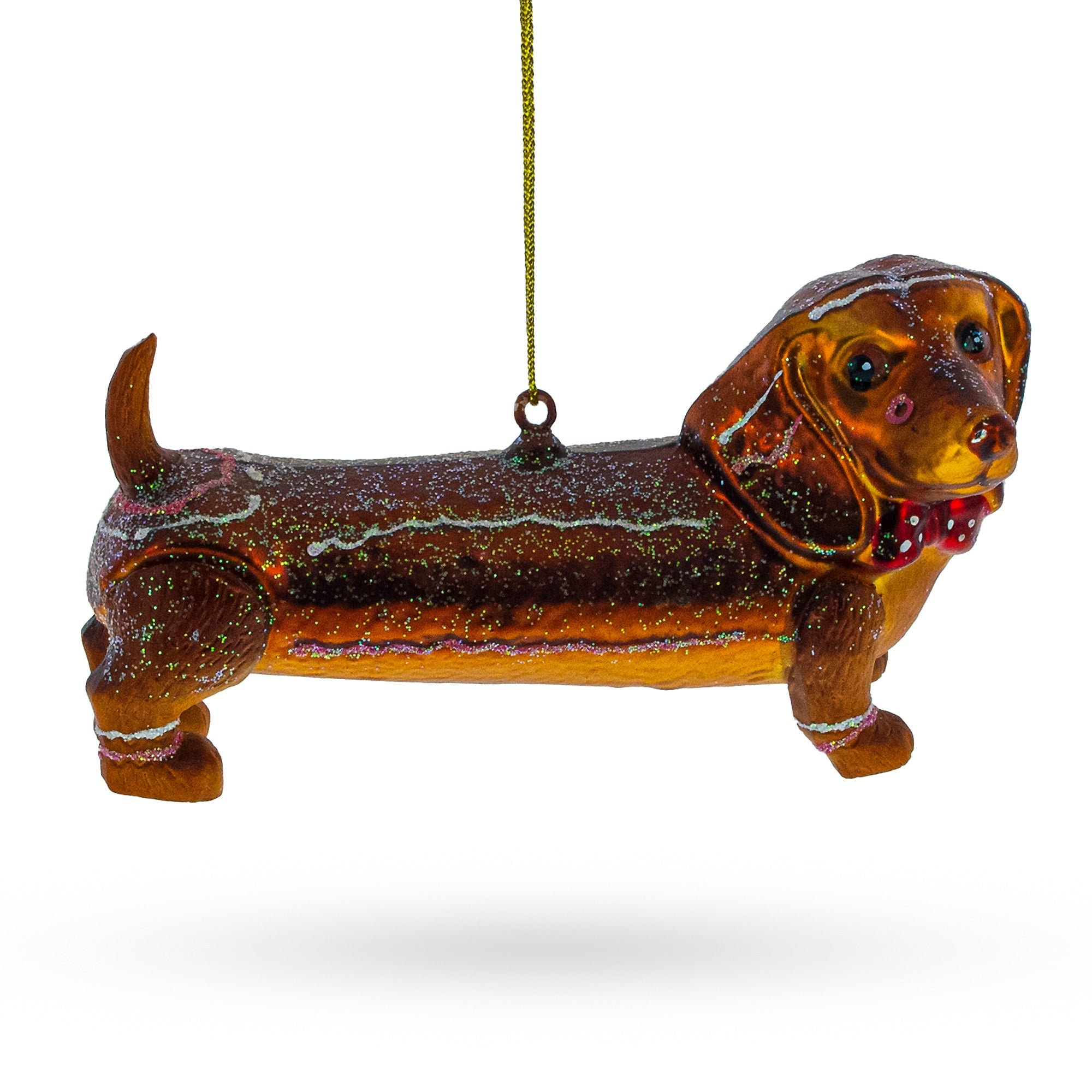 Dachshund with Bow Tie Glass Christmas Ornament