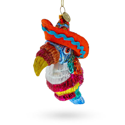 Tropical Toucan in a Sombrero Hat Glass Christmas Ornament BestPysanky