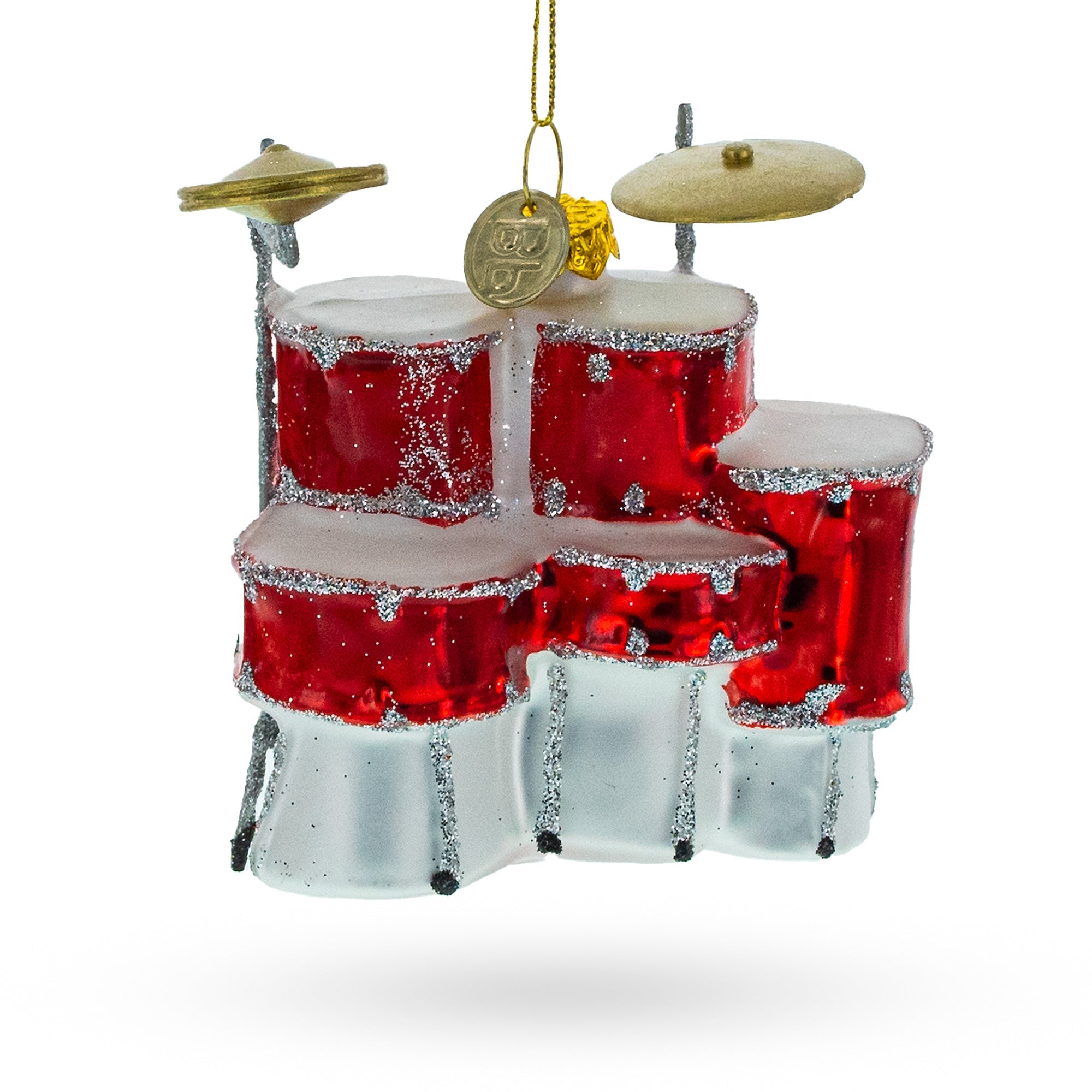 Rocking' Red Drum Kit Glass Christmas Ornament