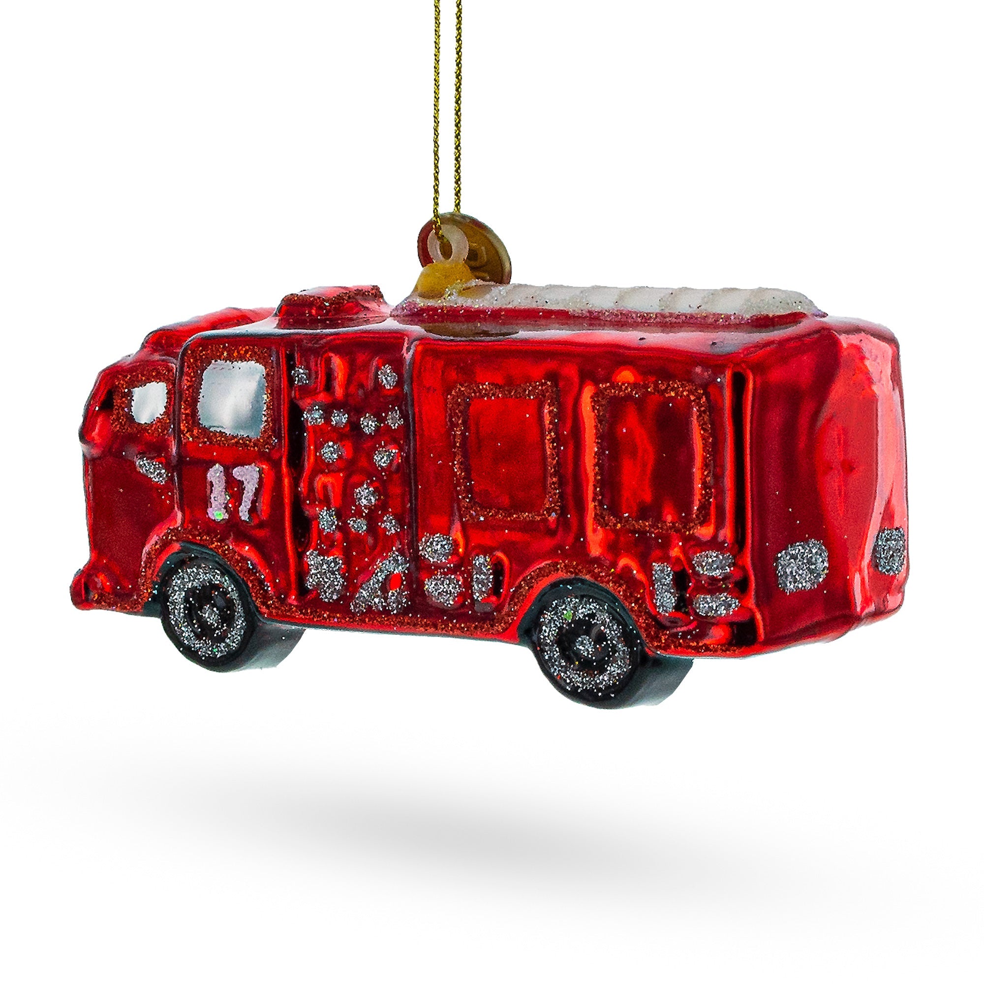 Gleaming Firetruck Glass Christmas Ornament