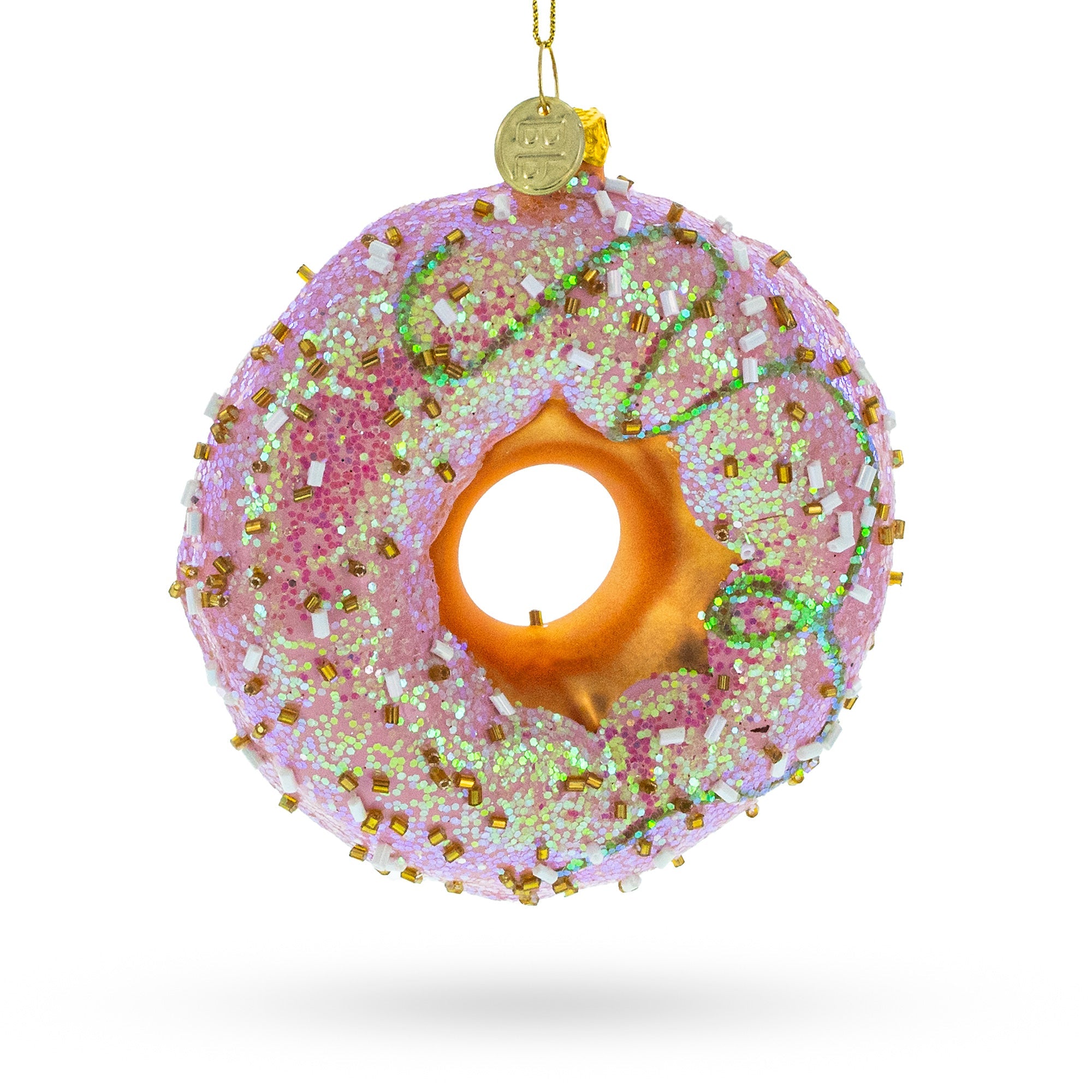 Pink Glazed Doughnut Glass Christmas Ornament