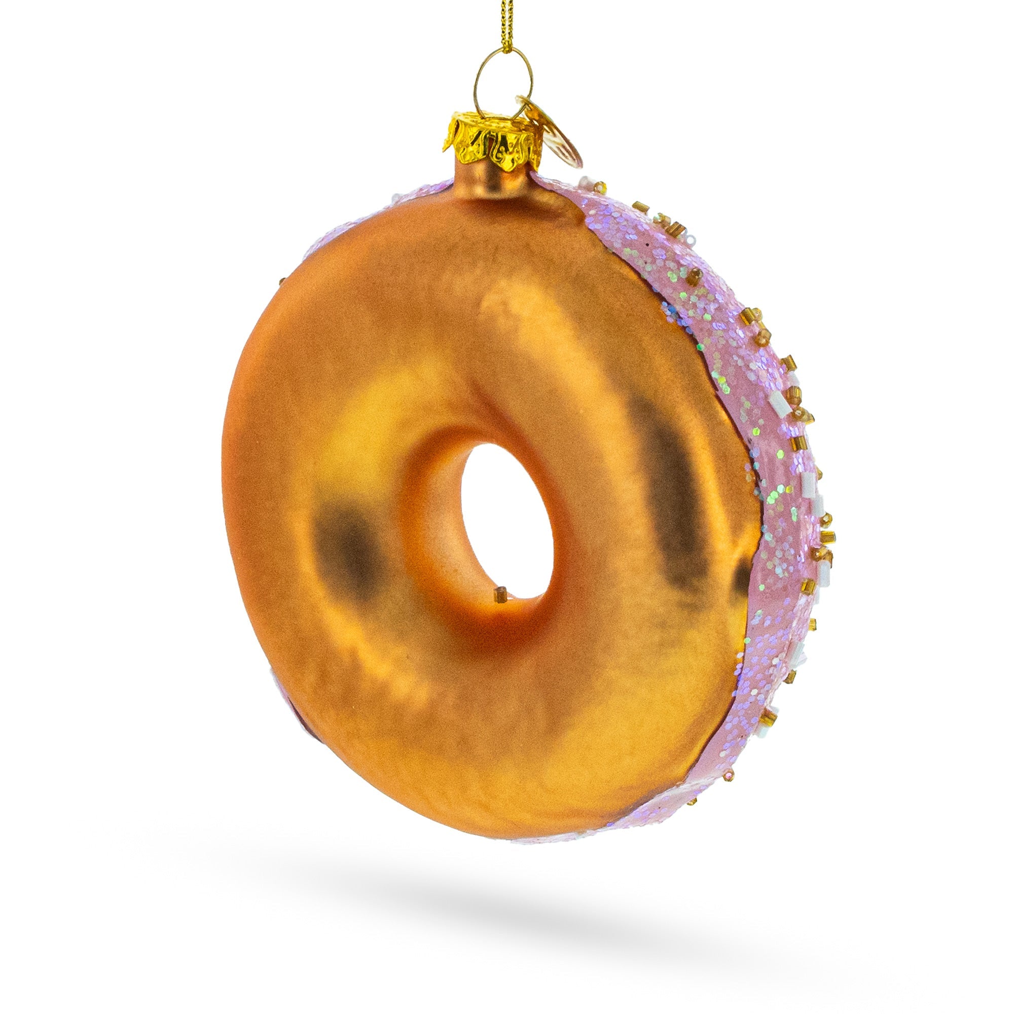 Pink Glazed Doughnut Glass Christmas Ornament