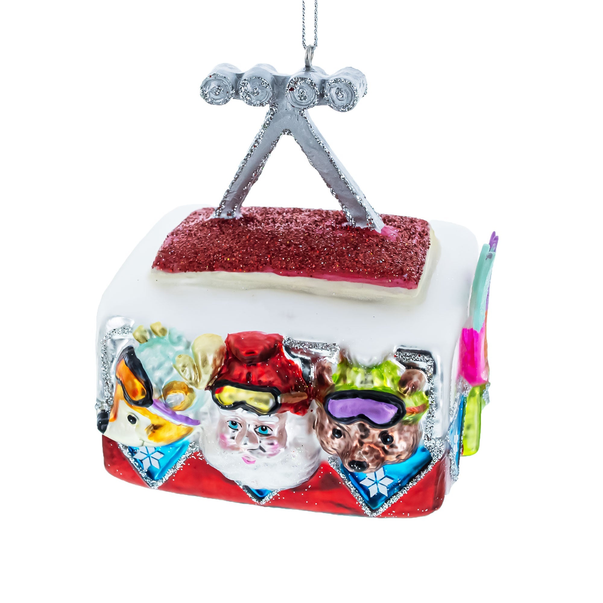 Gondola Ride with Santa, Fox, and Bear Glass Christmas Ornament