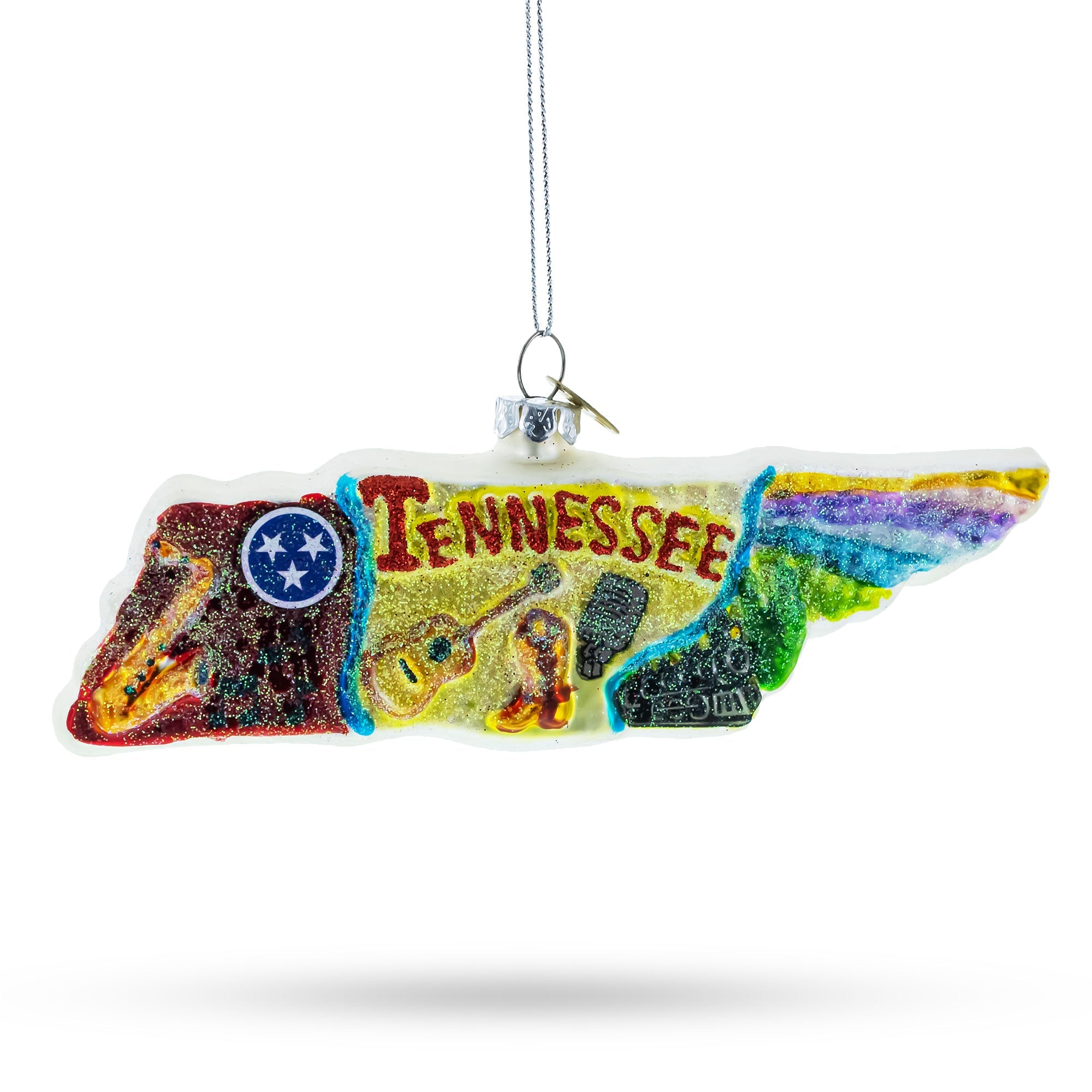 State of Tennessee Symbols, USA Glass Christmas Ornament