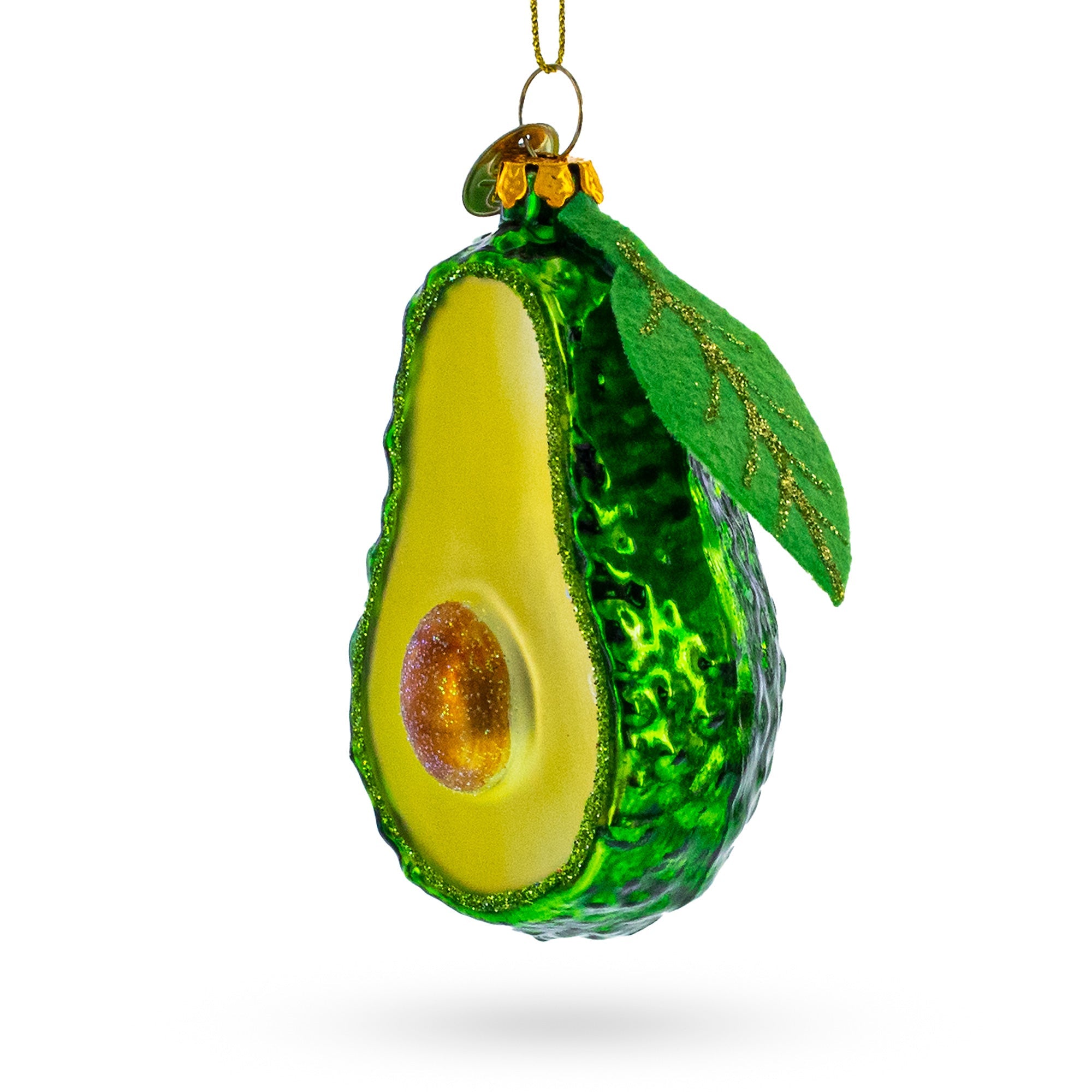 Avocado with Leaf Glass Christmas Ornament