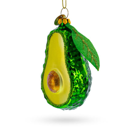 Avocado with Leaf Glass Christmas Ornament