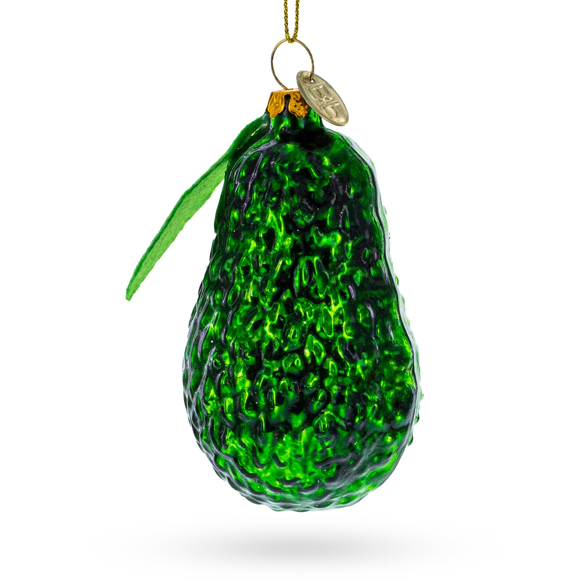 Avocado with Leaf Glass Christmas Ornament