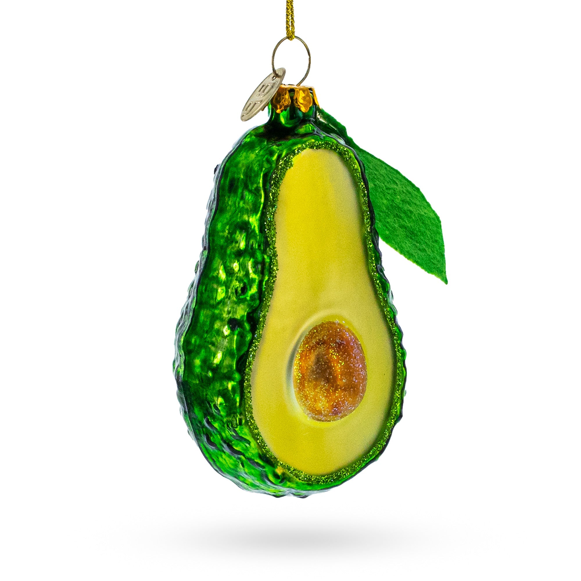Avocado with Leaf Glass Christmas Ornament