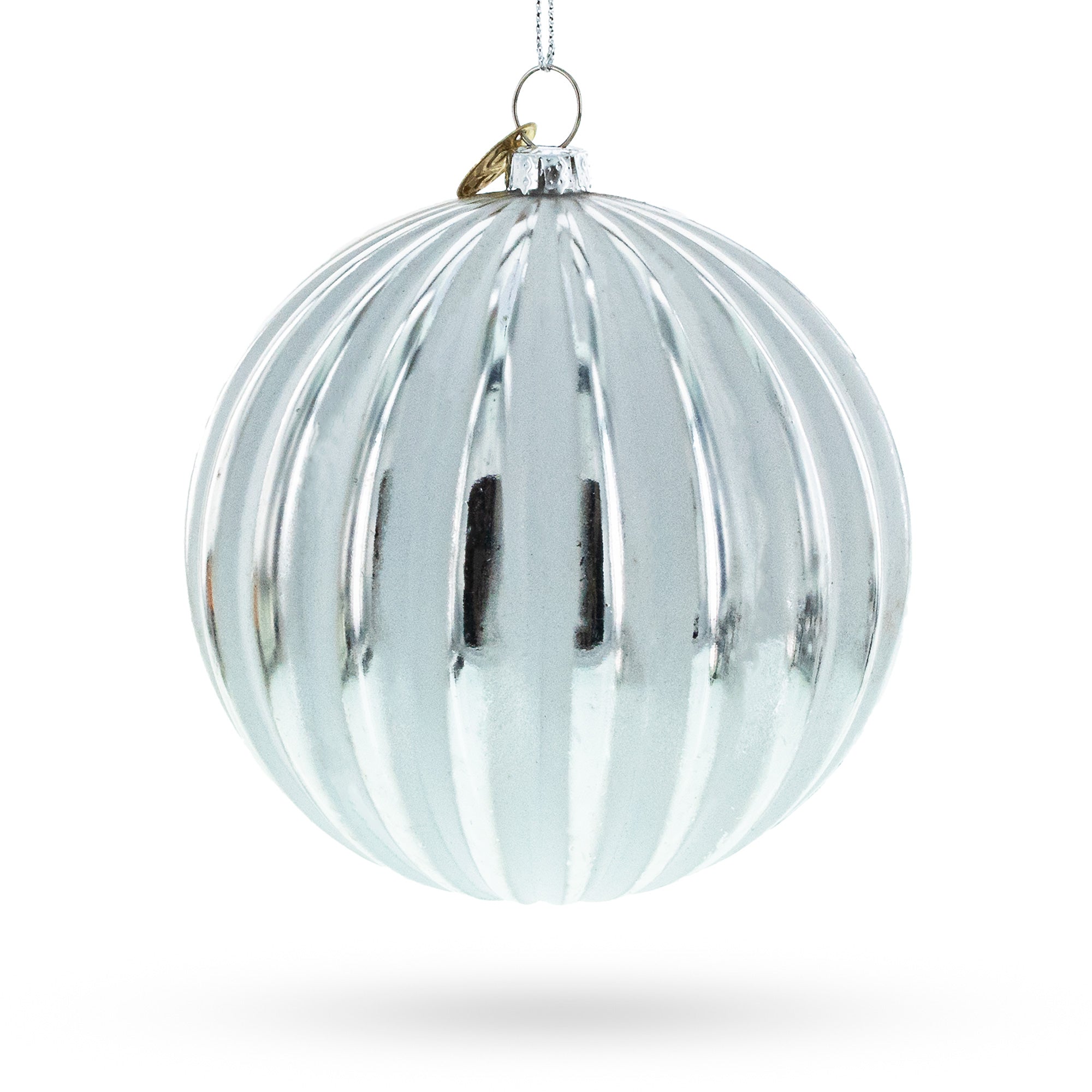 Gleaming Silver Ribbed Glass Christmas Ornament
