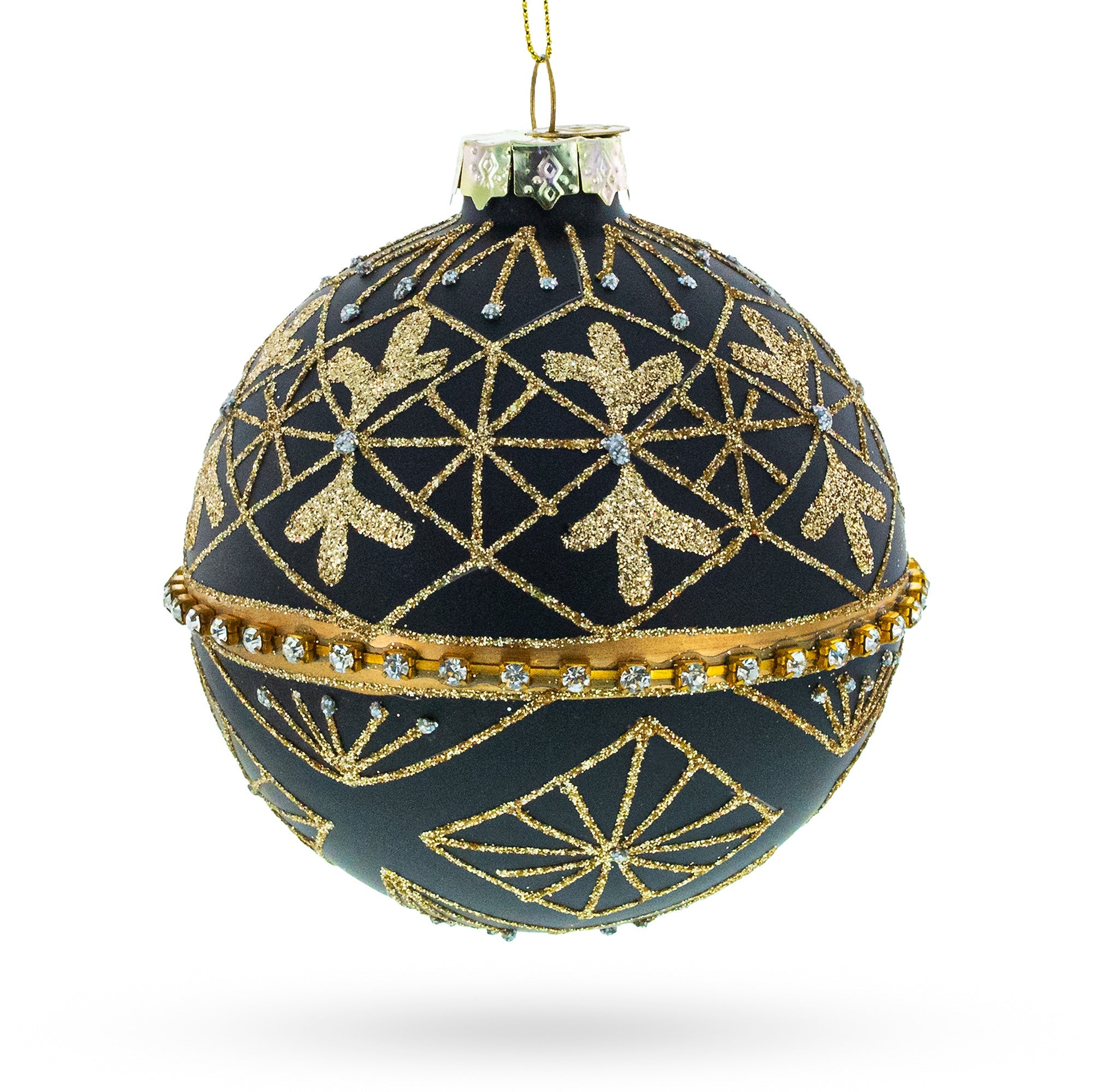 Striped Black with Diamond Accents Glass Christmas Ornament