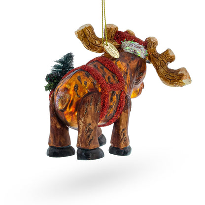 Moose with Twinkling Lights Glass Christmas Ornament