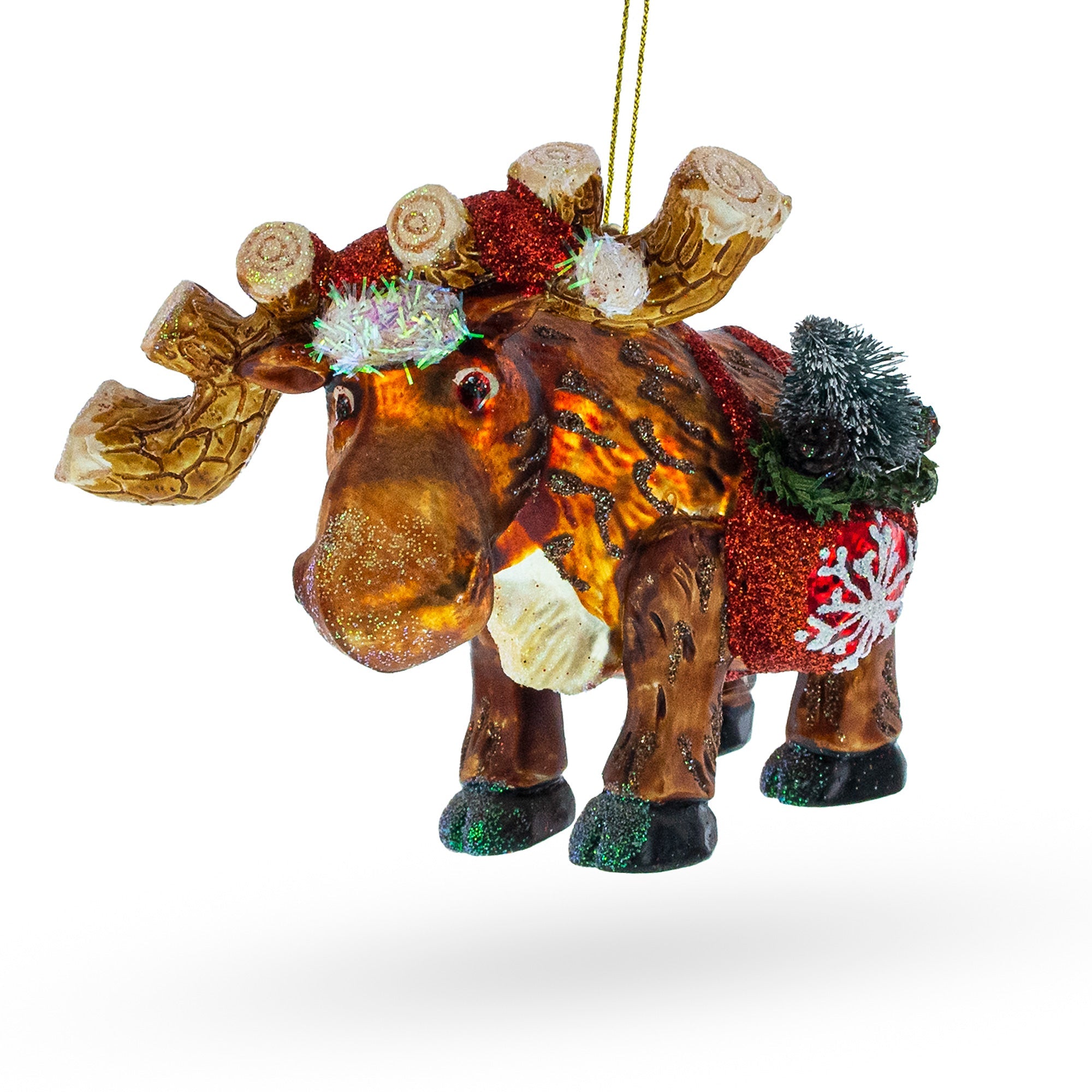 Moose with Twinkling Lights Glass Christmas Ornament