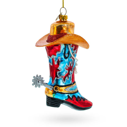 Western Cowboy Boot with a Hat Glass Christmas Ornament