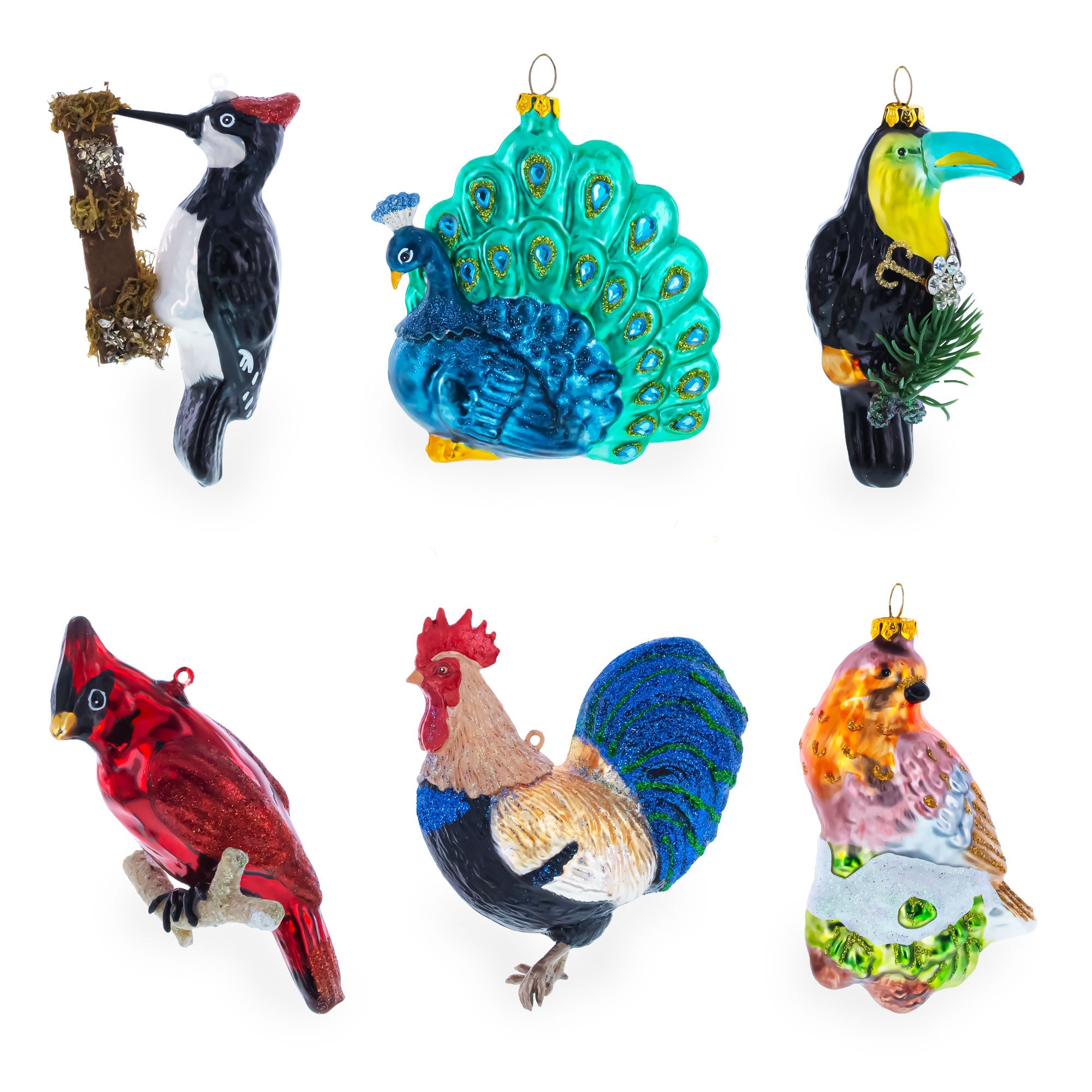 Vibrant Rooster Glass Christmas Ornament