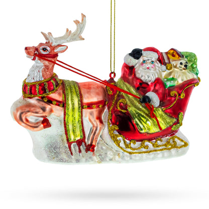 Santa’s Sleigh Ride with Reindeer Glass Christmas Ornament