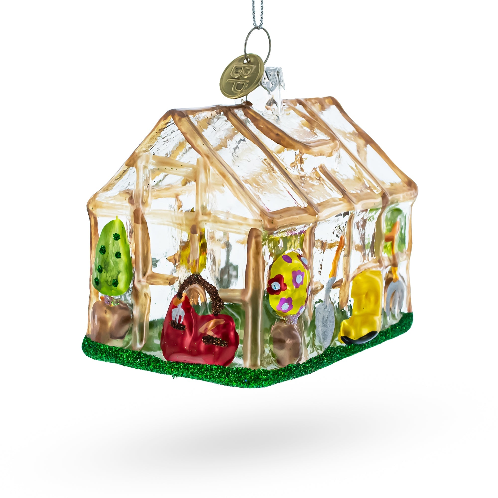 Greenhouse and Gardner Tools Glass Christmas Ornament
