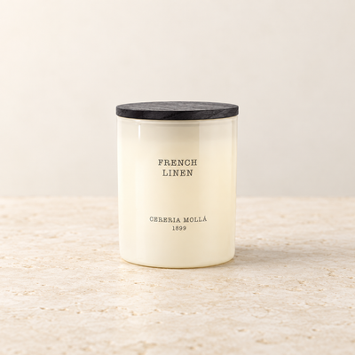 Cereria Molla French Linen Ivory 230 g candle, clear product view