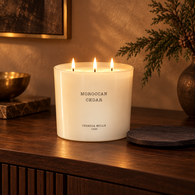 Cereria Molla Moroccan Cedar 600 g XL candle in an elegant evening interior