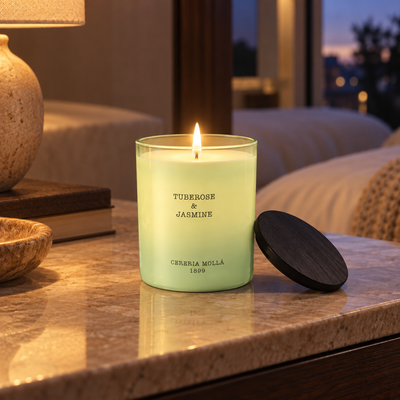 Cereria Molla Tuberose & Jasmine 230 g candle in an elegant evening interior