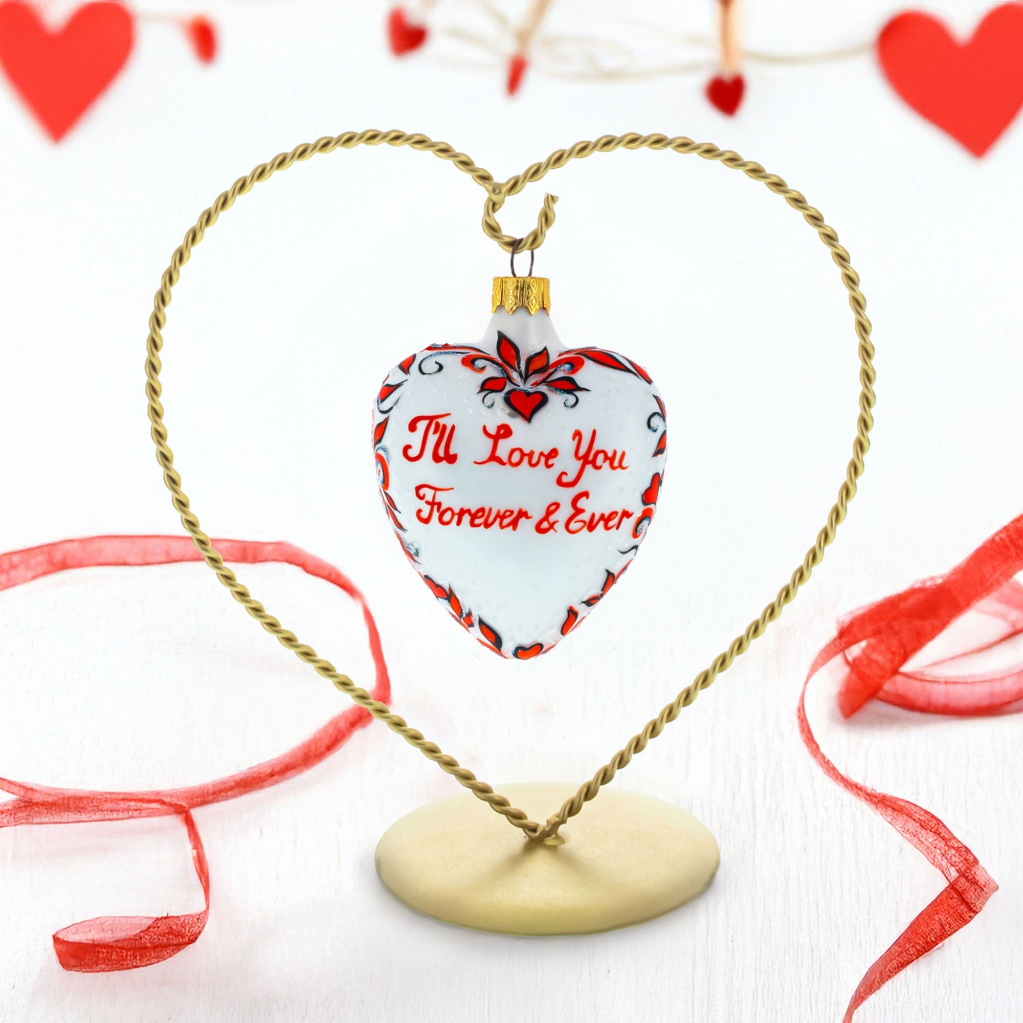 Love You Forever Red Heart Valentine's Glass Ornament