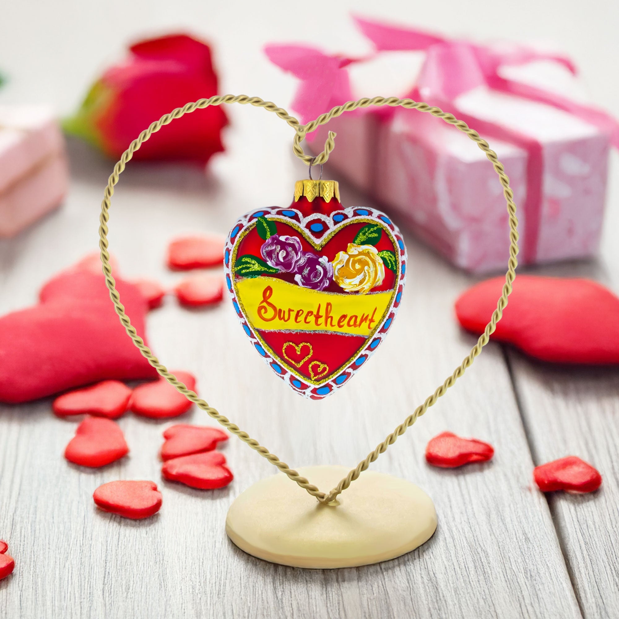 To My Sweetheart Glass Heart Christmas Ornament