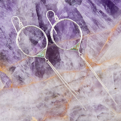 Turquoise and Sterling Silver Chain Fringe Front Hoop Barse Jewelry