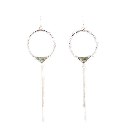 Turquoise and Sterling Silver Chain Fringe Front Hoop Barse Jewelry