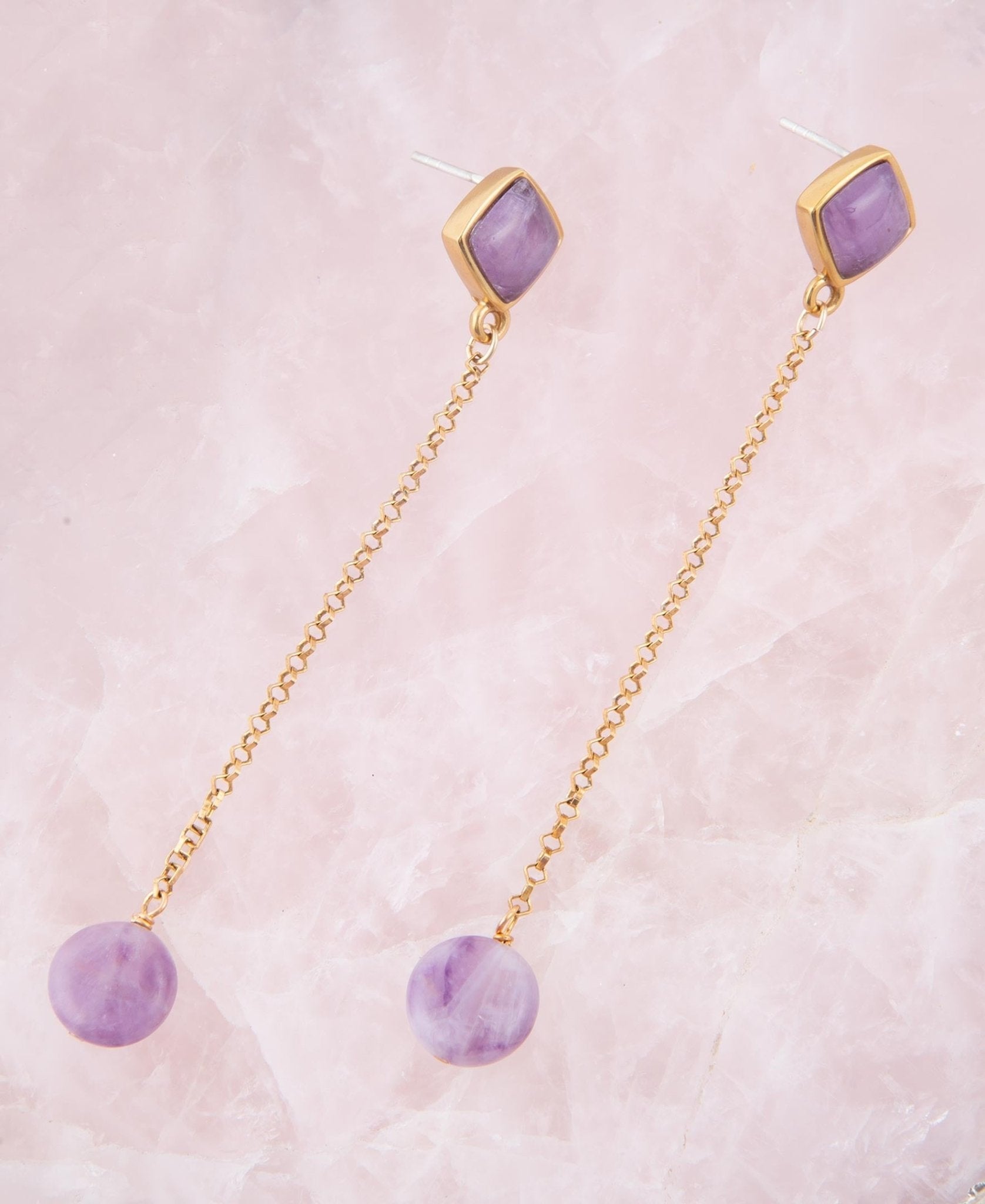 Chained Up Purple Amethyst and Golden Bronze Dangle Earrings Barse Jewelry