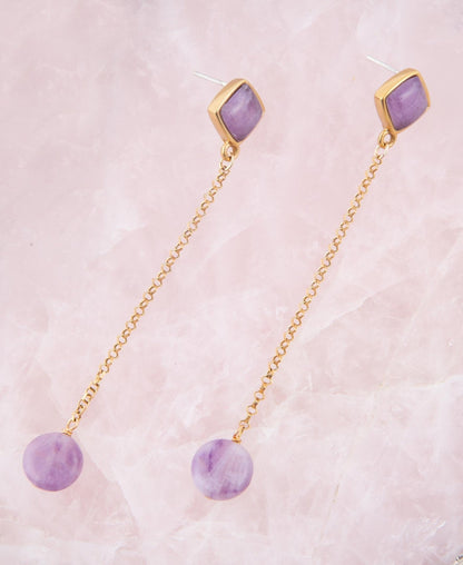 Chained Up Purple Amethyst and Golden Bronze Dangle Earrings Barse Jewelry