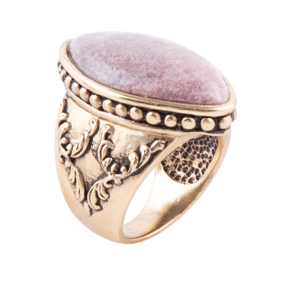 Champion Pink Rhodonite Golden Cocktail Ring Barse Jewelry