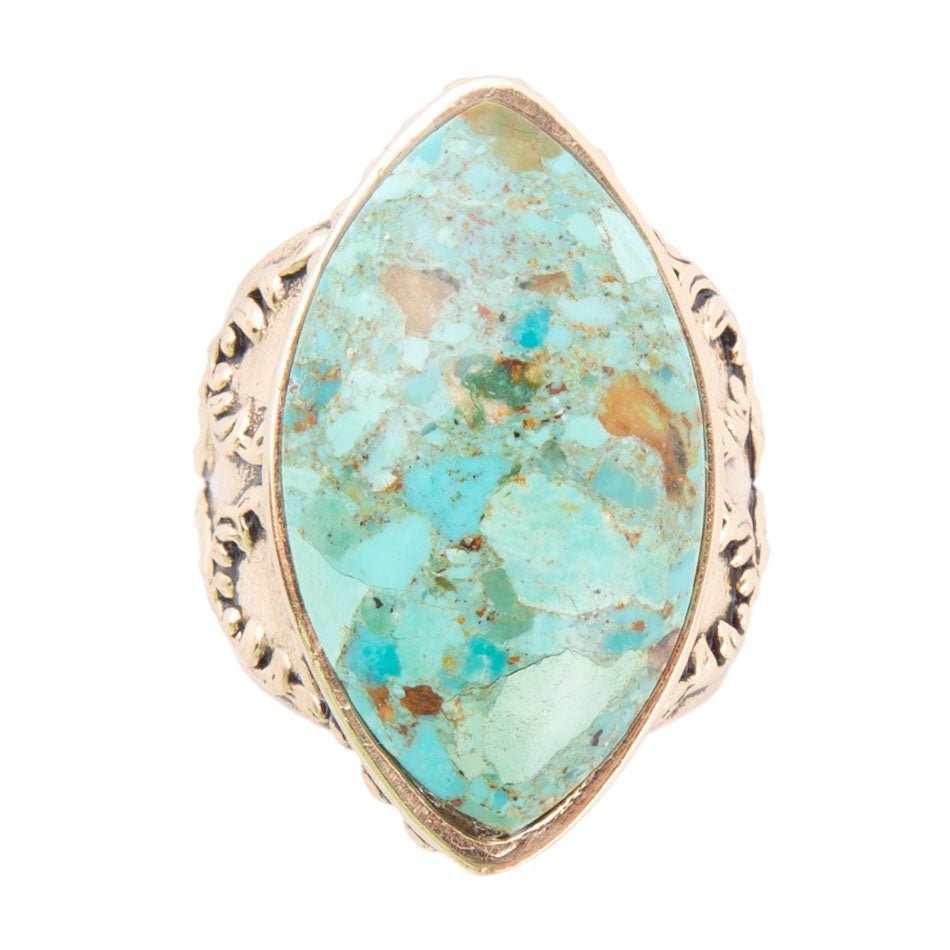 Champion Blue Turquoise Golden Cocktail Ring Barse Jewelry